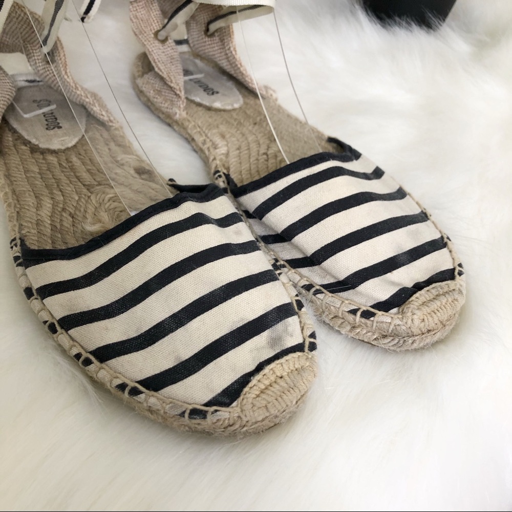 Soludos l Stripped Black Cream Lace Up Espadrille - Picture 3 of 9